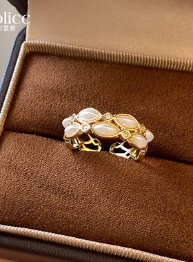 椭圆珍珠锆石戒指轻奢高级感