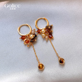 不规则水晶串珠虎眼石流苏耳扣耳环女2026新款 高级感耳饰秋冬耳钉