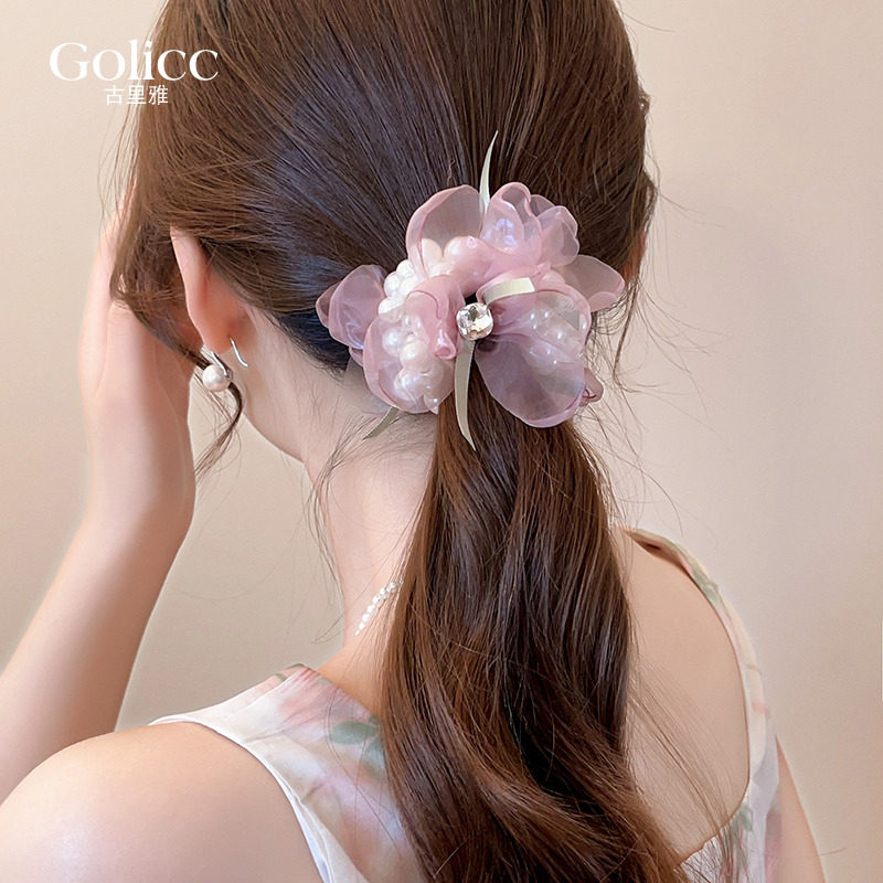 韩系网纱珍珠锆石发圈头绳高级感