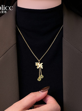 金色碎碎冰小马钱币流苏吊坠项链