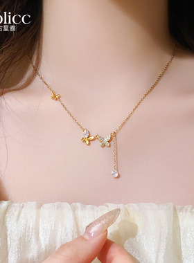 金色满钻蝴蝶吊坠项链轻奢小众