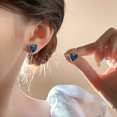蓝色耳钉小巧精致气质耳饰