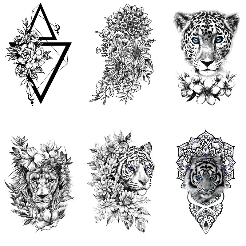 大腿梵花老虎素花女生写着摄影聚会性感防水半臂纹艾美仿真纹身贴