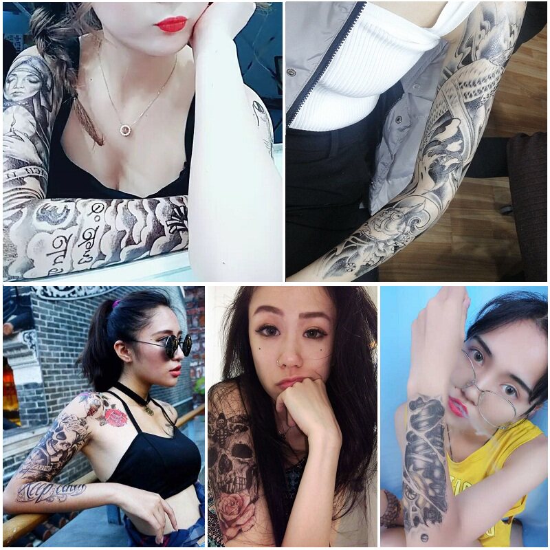 4全臂+4半臂防水纹身贴花臂男女 持久3D仿真性感遮痕刺青身体彩绘