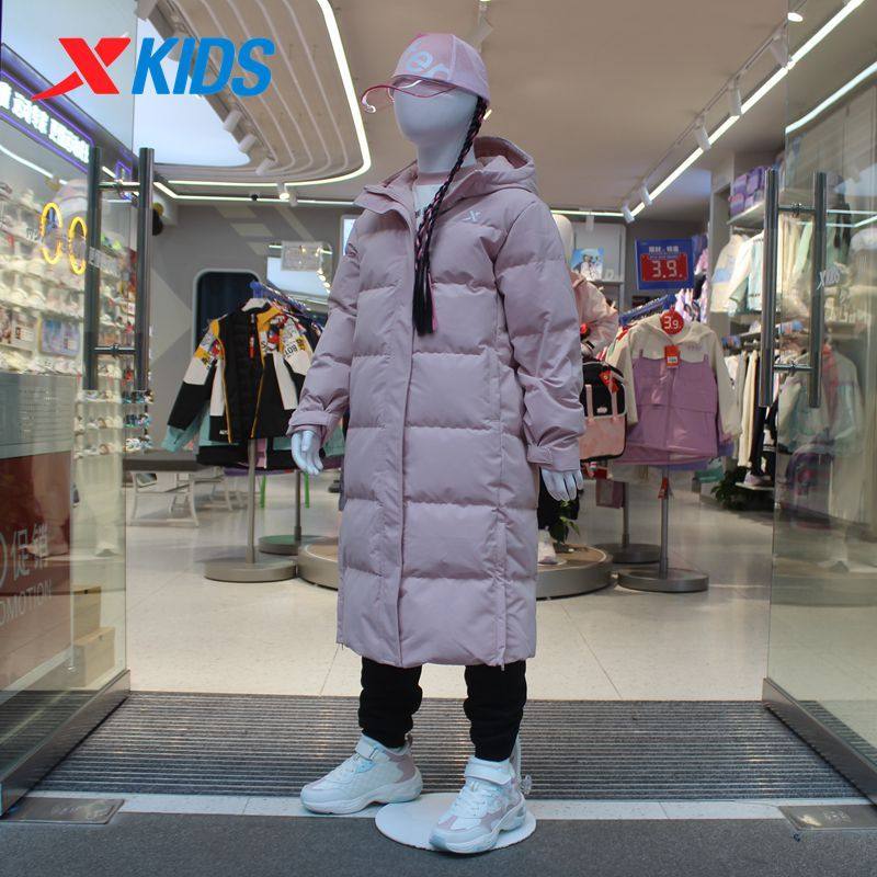 特步儿童2024冬新款女大童中长款羽绒服防水连帽外套6764241A4199