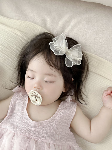 DIY儿童欧根纱金边大蝴蝶结女童生日发夹高贵气质公主皇冠儿童