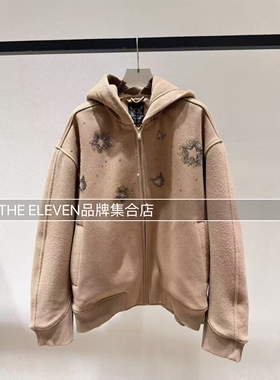 MMQ2025冬款连帽立体刺绣花朵毛呢外套休闲风