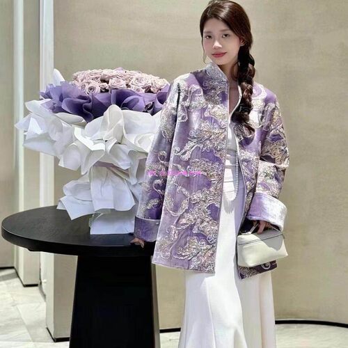 冬季新款中国式国风女装今年流行真丝丝绒刺绣重工气质上衣外套女