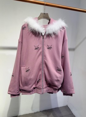 meetmimiq专柜 2025秋冬新款百搭休闲梅紫色连帽外套女原3180