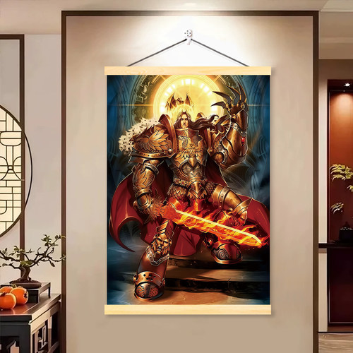 战锤40K帝皇荷鲁斯圣吉列斯卷轴挂画挂图卧室宿舍游戏周边装饰画