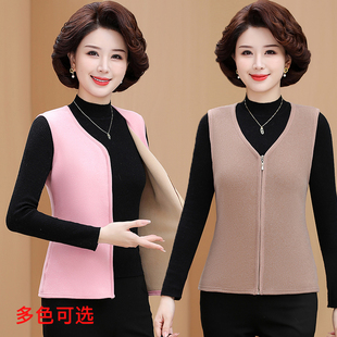 新款 上衣 中老年人德绒纯色马甲女羊羔绒保暖防寒无痕拉链背心无袖