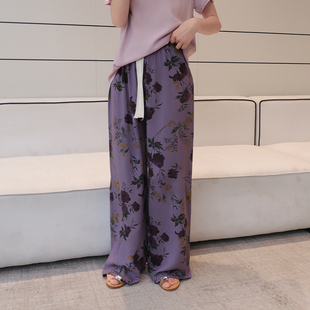 春秋可外穿宽松家居空调九分长裤 人造棉阔腿裤 子 女夏薄款 棉绸睡裤
