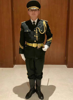 国旗班帽子仪仗队礼宾服帽子男大檐帽女卷檐帽腰带肩章臂章领带
