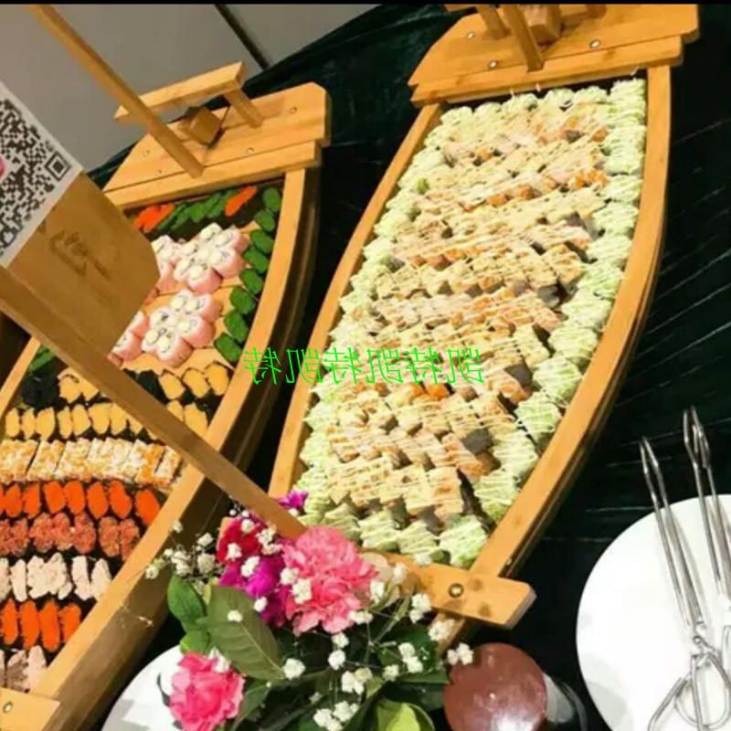 木制龙船豪华刺身船干冰船自助餐海鲜拼盘寿司盛台日式料理寿司船