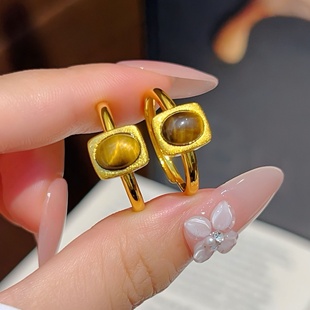 合金戒指 【拉丝方形虎眼石戒指】孟加拉赤金北欧金锡金里外一色