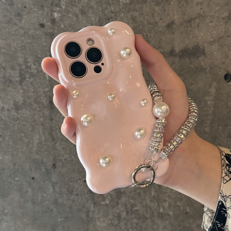 日韩简约小众气质感珍珠少女粉ins韩系14适用16plus苹果17ProMax手机壳iPhone17全包13p软15Promax保护套女款