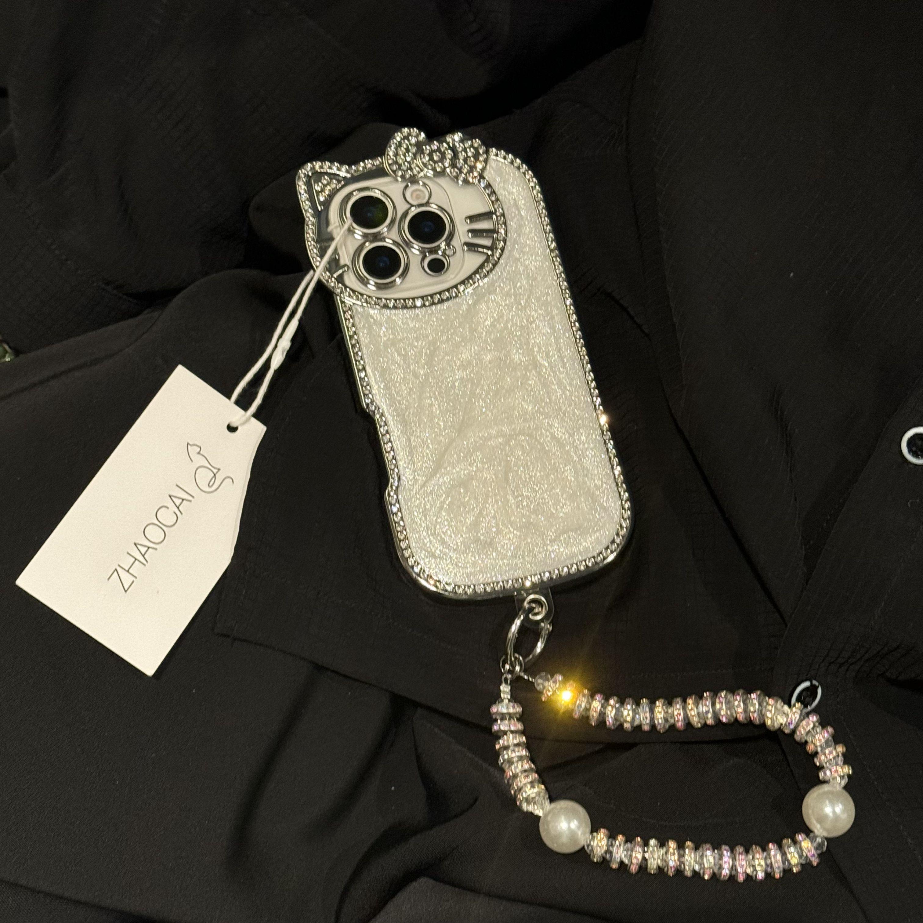 适用日韩ins高级感闪钻边白滴胶kt猫iphone16promax手机壳17promax苹果15pro新款12创意13女款14防摔保护套11