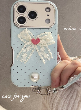 韩系ins小众高级感蓝色波点蝴蝶结适用苹果iPhone17ProMax手机壳15新款16pro女款13大视窗14防摔12保护套11潮