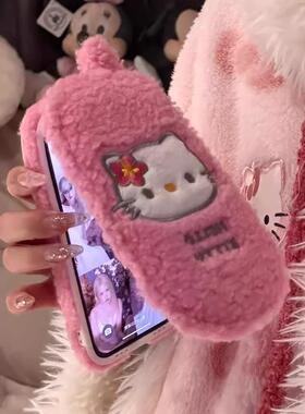 翻盖毛绒刺绣猫咪适用iPhone17ProMax手机壳苹果14秋冬16全包13pro搞怪12软壳16promax女生15日韩网红14pro