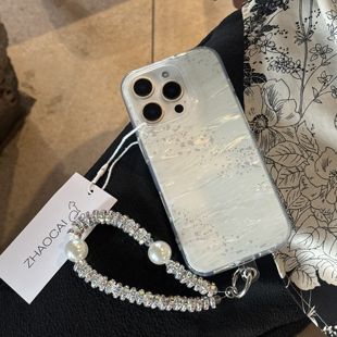 渐变贝壳纹闪粉适用iPhone17promax手机壳16promax新款 透明苹果14全包13少女15拼色高级全包防摔女12冷淡风