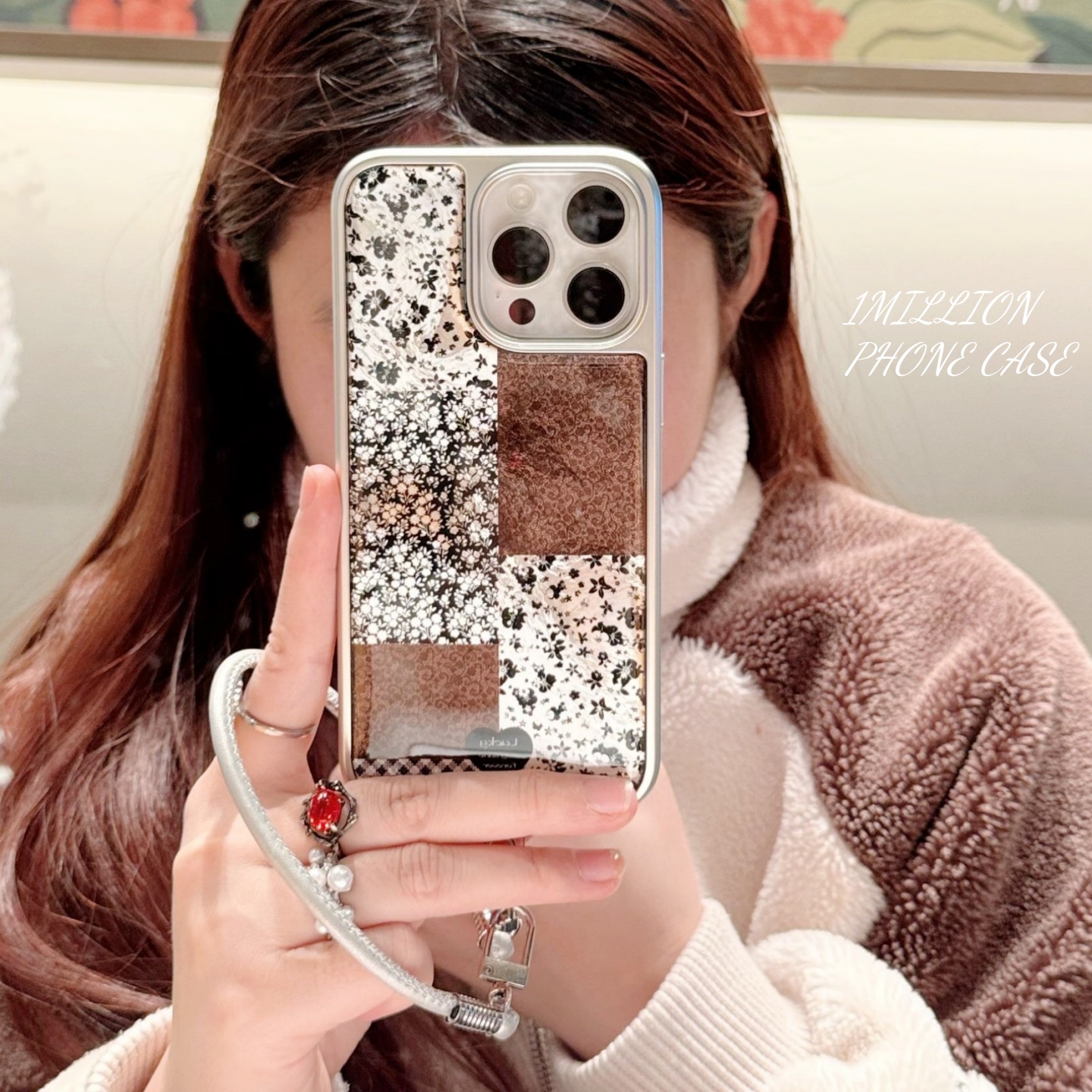 小众ins复古艺术碎花格纹拼接适用苹果iPhone17promax手机壳17新款16pro秋冬15滴胶14高级感13防摔保护套女款