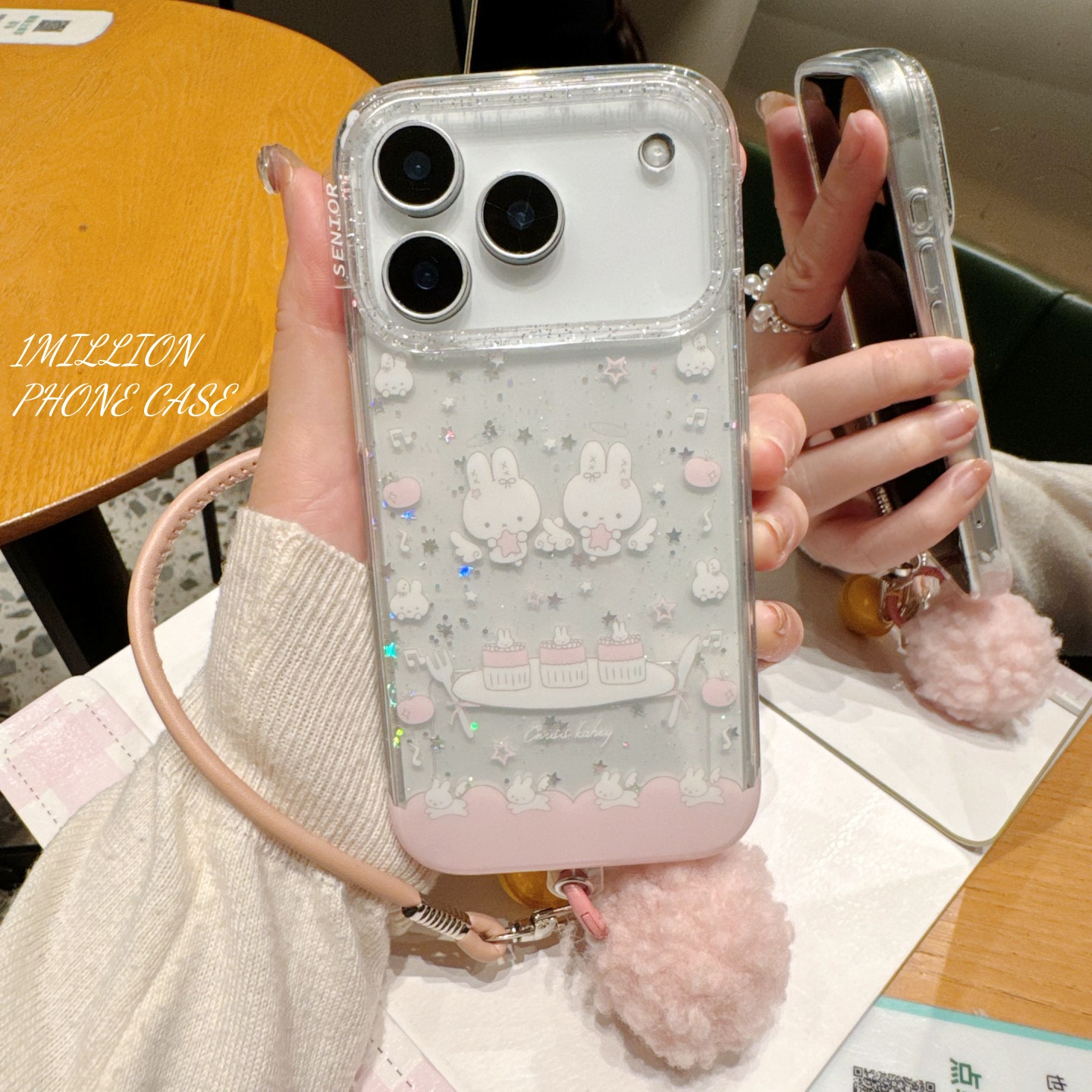 唯美ins透底细闪天使米菲兔蛋糕适用苹果iphone17promax手机壳16promax少女心15pro防摔14pro保护套13女款17p