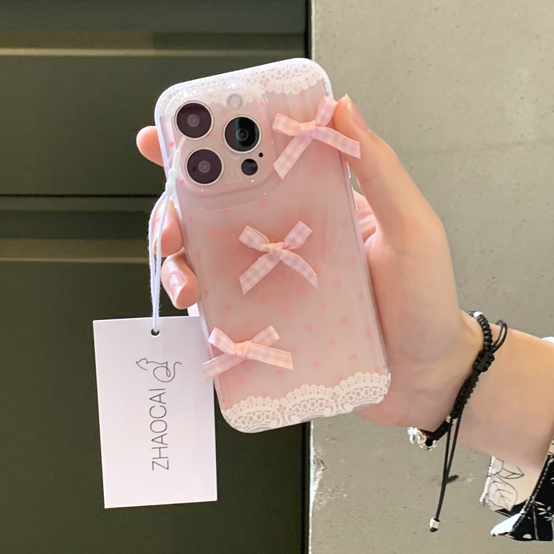 ins糖果立体蕾丝粉心适用iPhone16ProMax手机壳13女款12蝴蝶结11苹果14promax韩版15pro高级感14可爱防摔挂链