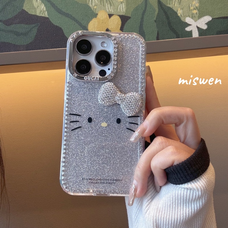 闪钻蝴蝶结猫咪表情适用于iPhone17Promax手机壳苹果15pro可爱16女款14高级壳ins风13pro潮流17pro冷淡风kt