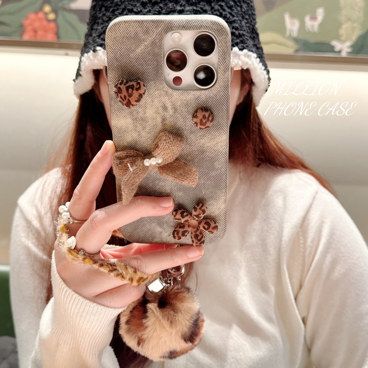 立体豹纹爱心花朵立体蝴蝶结秋冬新款适用iPhone17proMax手机壳16女款15Promax保护套14pro个性简约13pro哇塞