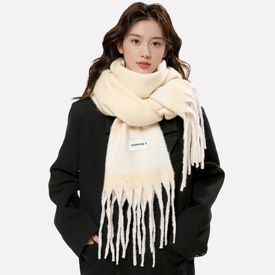 蛋黄派条纹围巾女冬高级感加厚新