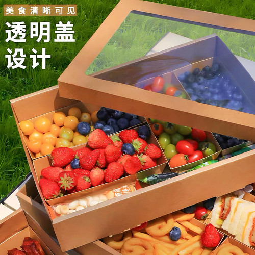 一次性野餐盒春游露营便当寿司户外烤肉打包盒蛋糕甜品盒网红打卡