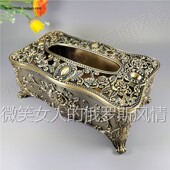 特价 Z2俄罗斯银锡金属抽纸面巾收纳盒高款 镂空大号青古铜色玫瑰花