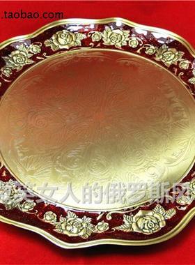 特价俄罗斯R29-29锡金属茶托果看盘青古铜深红色玫瑰直径26cm厚重