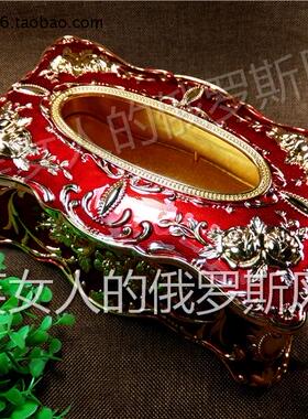 特价俄罗斯R2锡金属抽纸巾盒向日葵角特大号金红色金玫瑰花厚重款