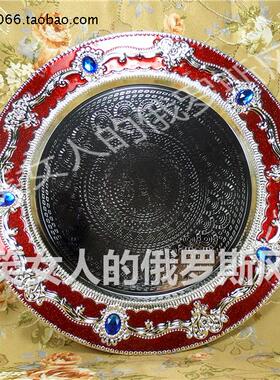 特价清仓R1-0俄罗斯锡金属托果茶看盘盆篮银边亮绿色红钻精致欧式