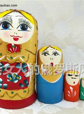 Z100特价清仓俄罗斯美女套娃5层金丝变色娃深红色深绿花 实木桦木