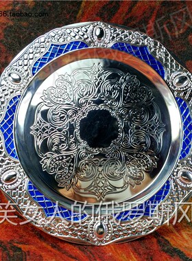 特价R2俄罗斯锡金属托果茶盘鸭嘴款款银藏蓝色网纹直径24.5厘米