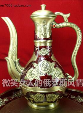 特价俄罗斯RW锡金属圆酒壶青古铜深红色玫瑰容量1斤半750毫升厚重