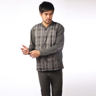 加绒加厚秋衣秋裤 长袖 防寒 简约格子保暖内衣套装 男士