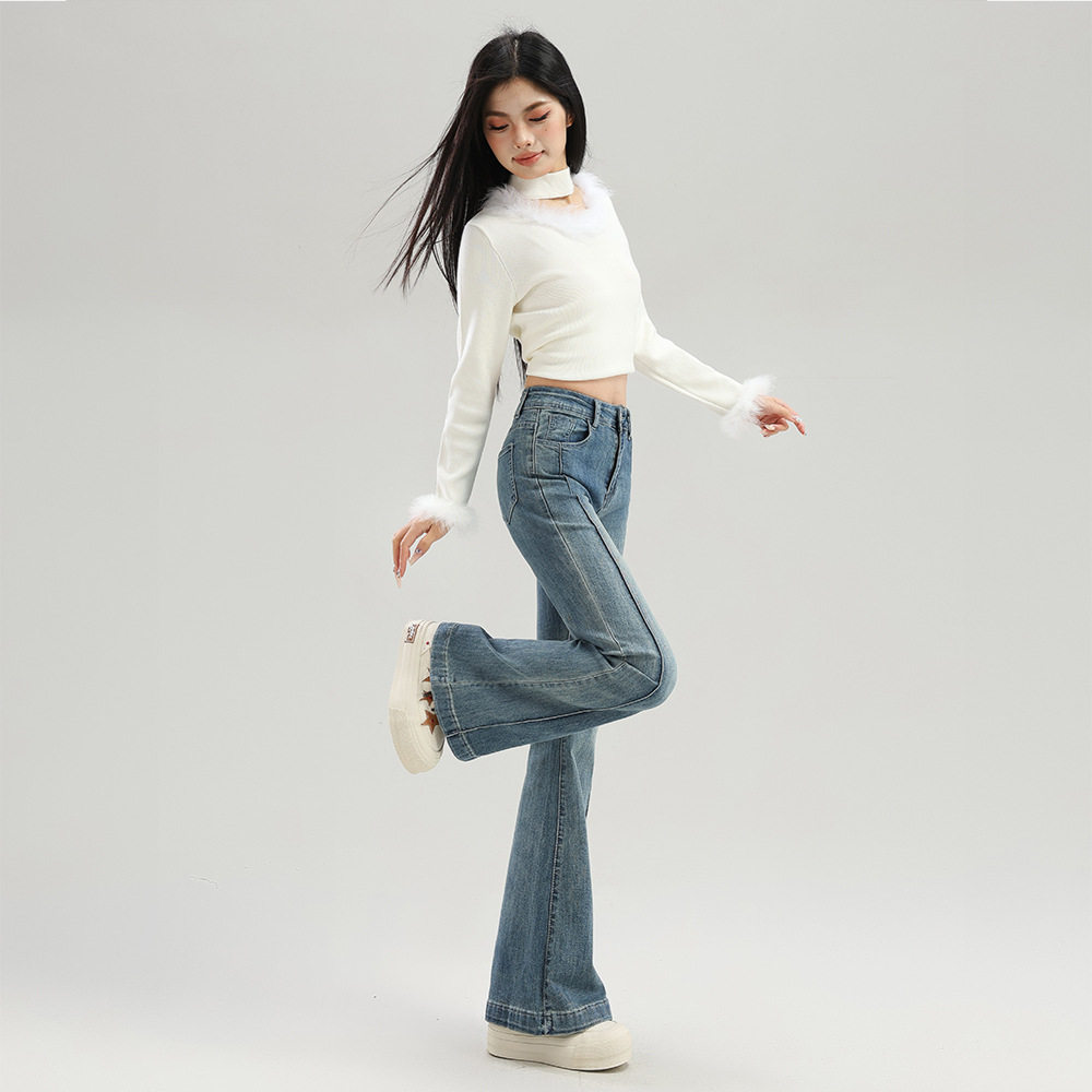 蓝色微喇牛仔裤女2026年春季新款时尚潮流高腰修身显瘦马蹄喇叭裤