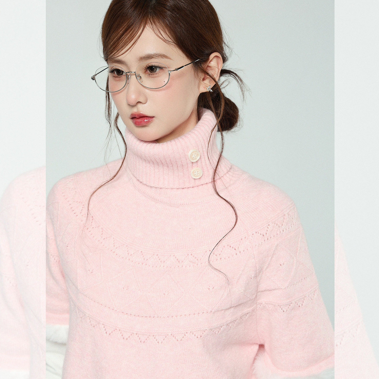 设计感高领半袖叠穿针织衫女2025秋冬新款小个子毛绒内搭外搭上衣