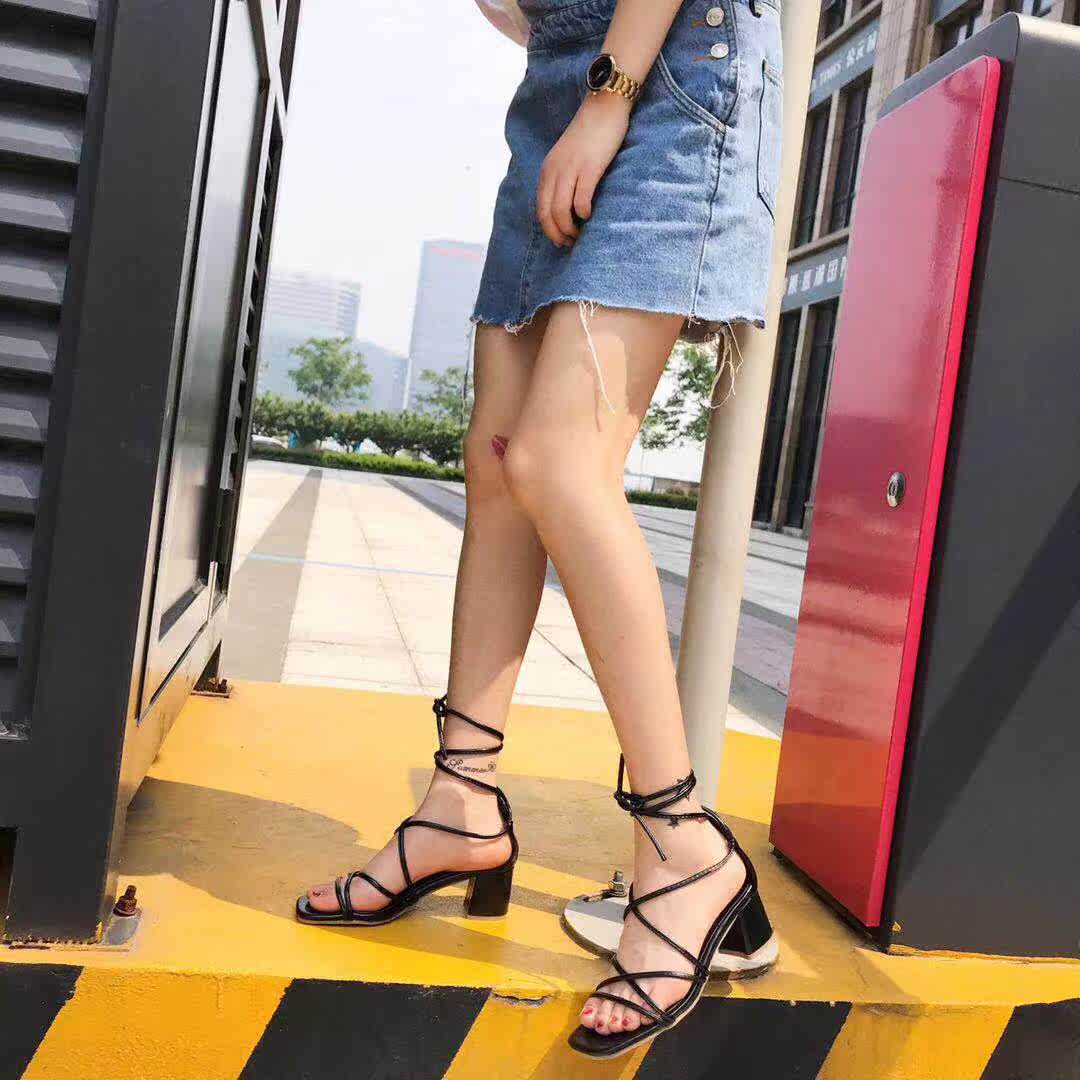 2018新款罗马系带凉鞋女鞋韩国风夏季百搭仙女露趾高跟鞋