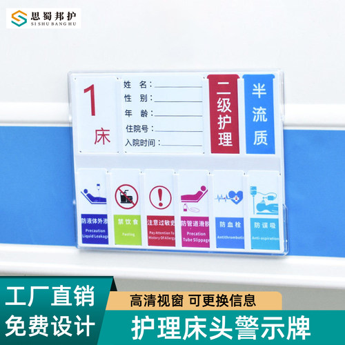 思蜀邦护ABS材质床头护理牌警示