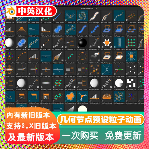 Blender资产 Extra Nodes 3.0 额外几何节点预设粒子动画动态图形
