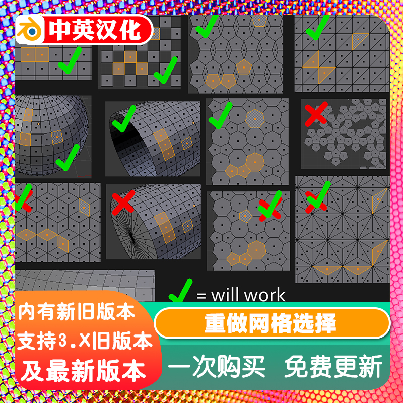 Blender插件 Redo Mesh Selection 0.2 重做网格选择顶点边面模式