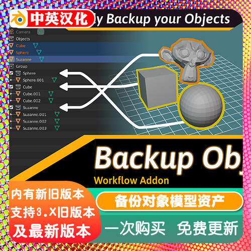 Blender插件 Backup Object 1.06 备份对象模型资产教程素材