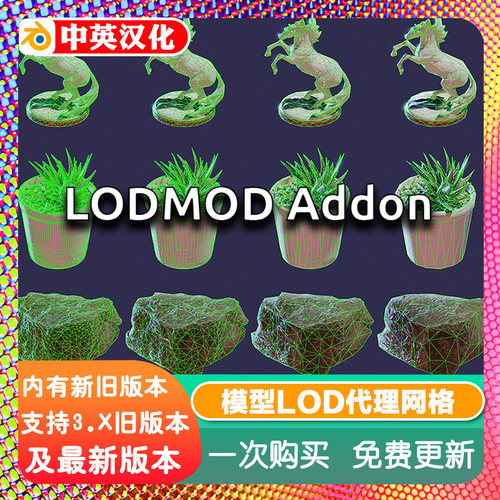 Blender插件Lodmod 0.1模型LOD代理网格精简多级细节减面优化游戏