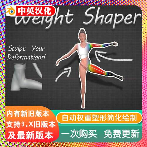 blender插件中文 Weight Shaper 1.10 自动权重塑形简化绘制顶点