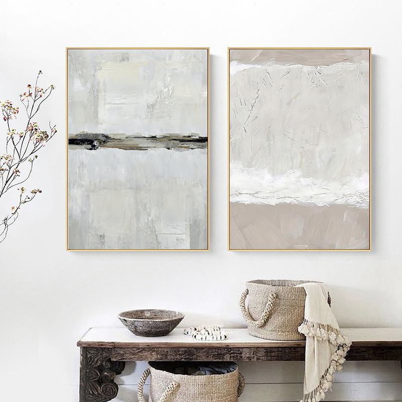 侘寂风客厅沙发背景墙落地挂画