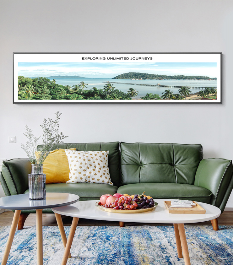 0595卧室装饰画现代简约酒店床头横幅挂画北欧客厅地中海风景画